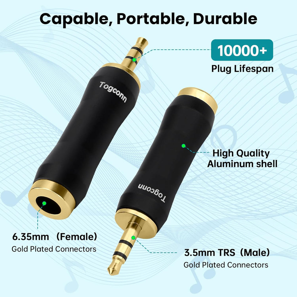 1/8" to 1/4" - 3.5mm TRS Stereo Male to 6.35mm Female Adapter – Gold-Plated