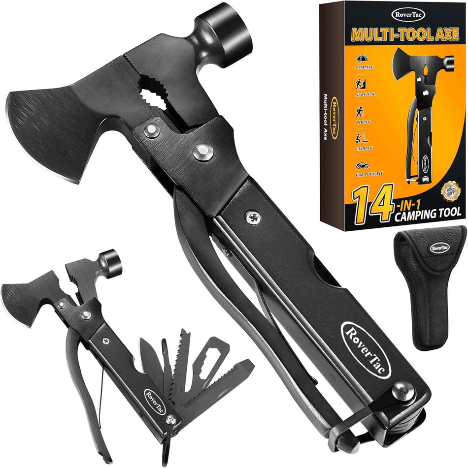 14-in-1 Camping Multitool Axe with Knife, Hammer & Sheath