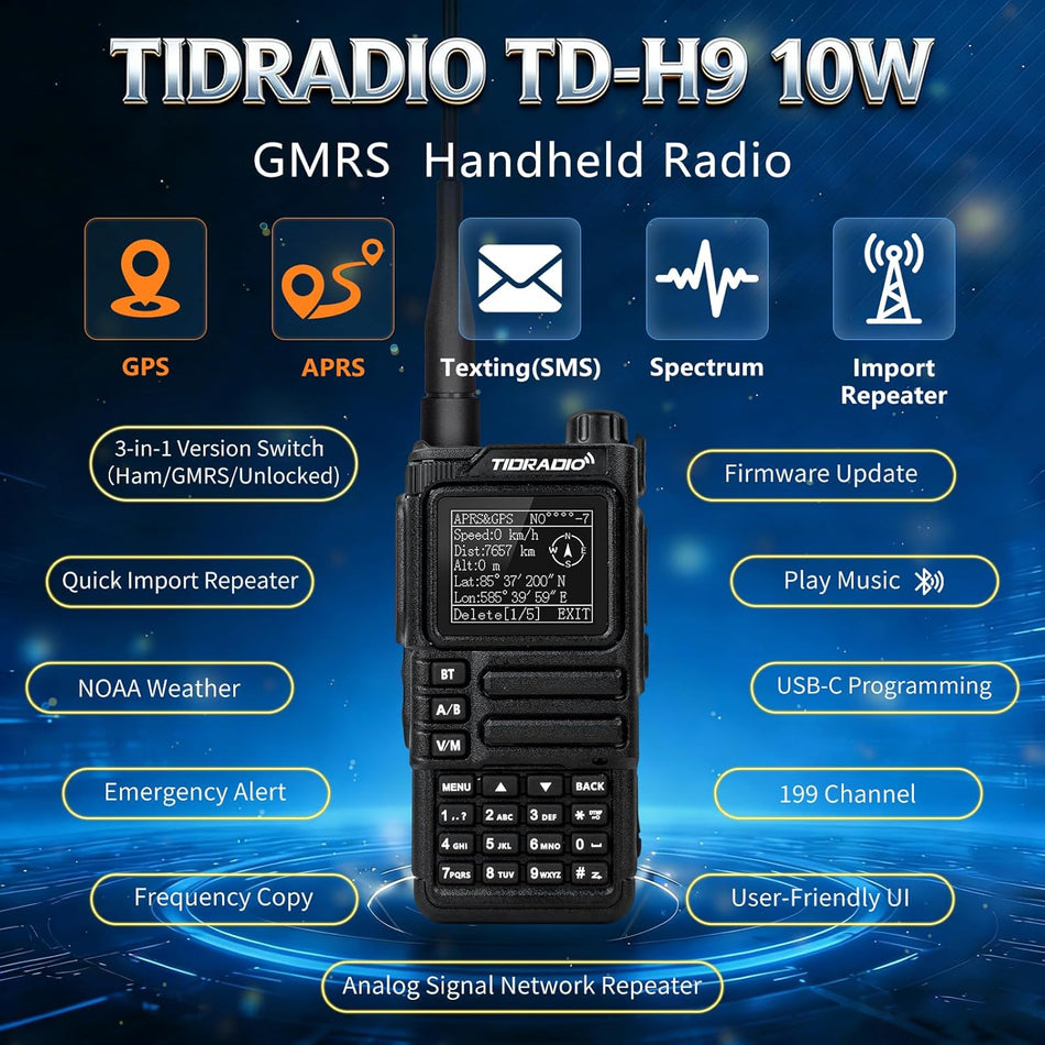 TIDRADIO TD-H9 10Watt GPS/APRS GMRS Handheld Radio,Spectrum