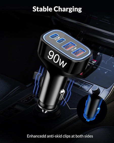 90W 4-Port USB-C & USB-A Car Charger Adapter