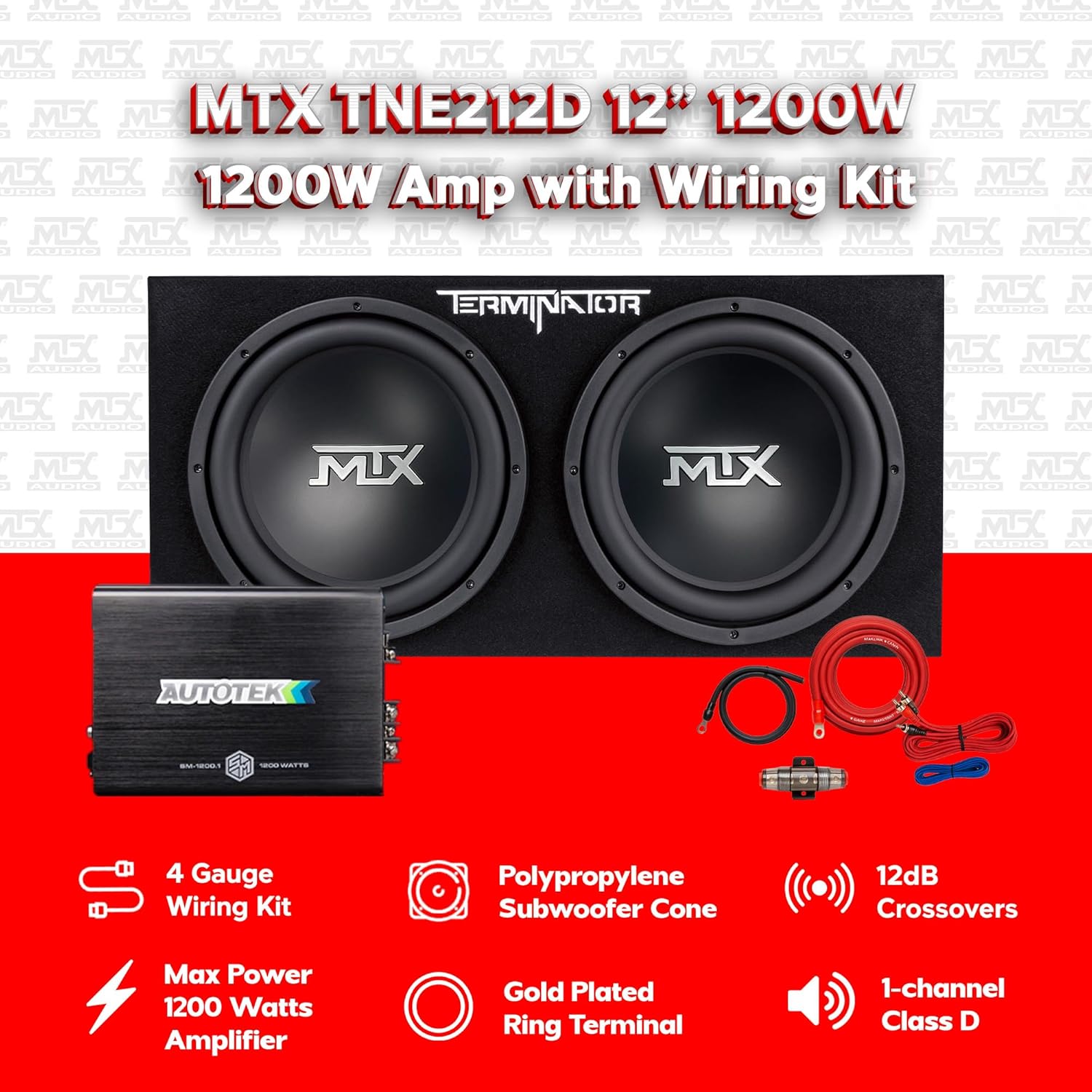 MTX TNE212DV2 Dual 12in Sealed Enclosure 400W (With Amplifier)