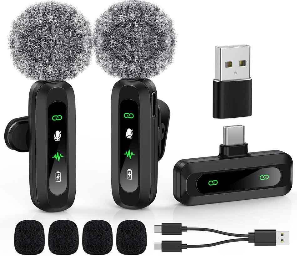 USB-C Wireless Lavalier Mic – Clip-On Mini Mic with Noise Cancellation