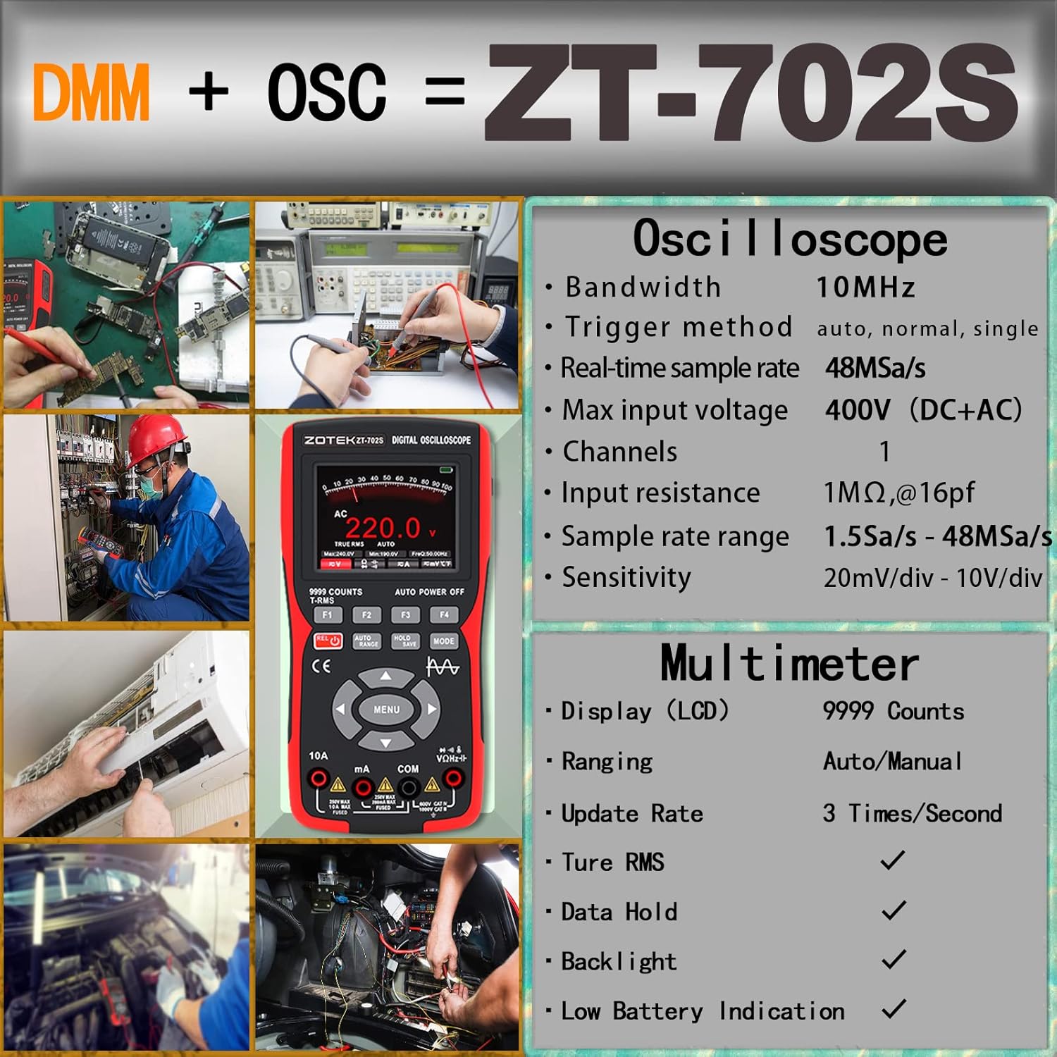 2-in-1 Oscilloscope Multimeter – 10MHz Bandwidth,