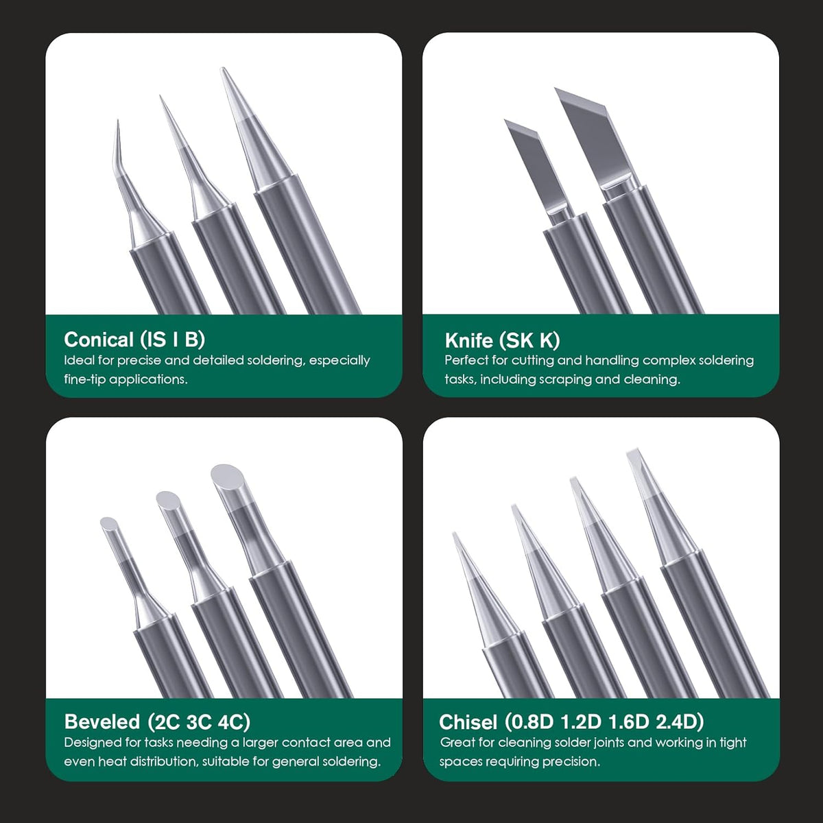 900M 12pc Soldering Iron Tips for Hakko, Yihua, Atten, Quick, Ryobi, and More