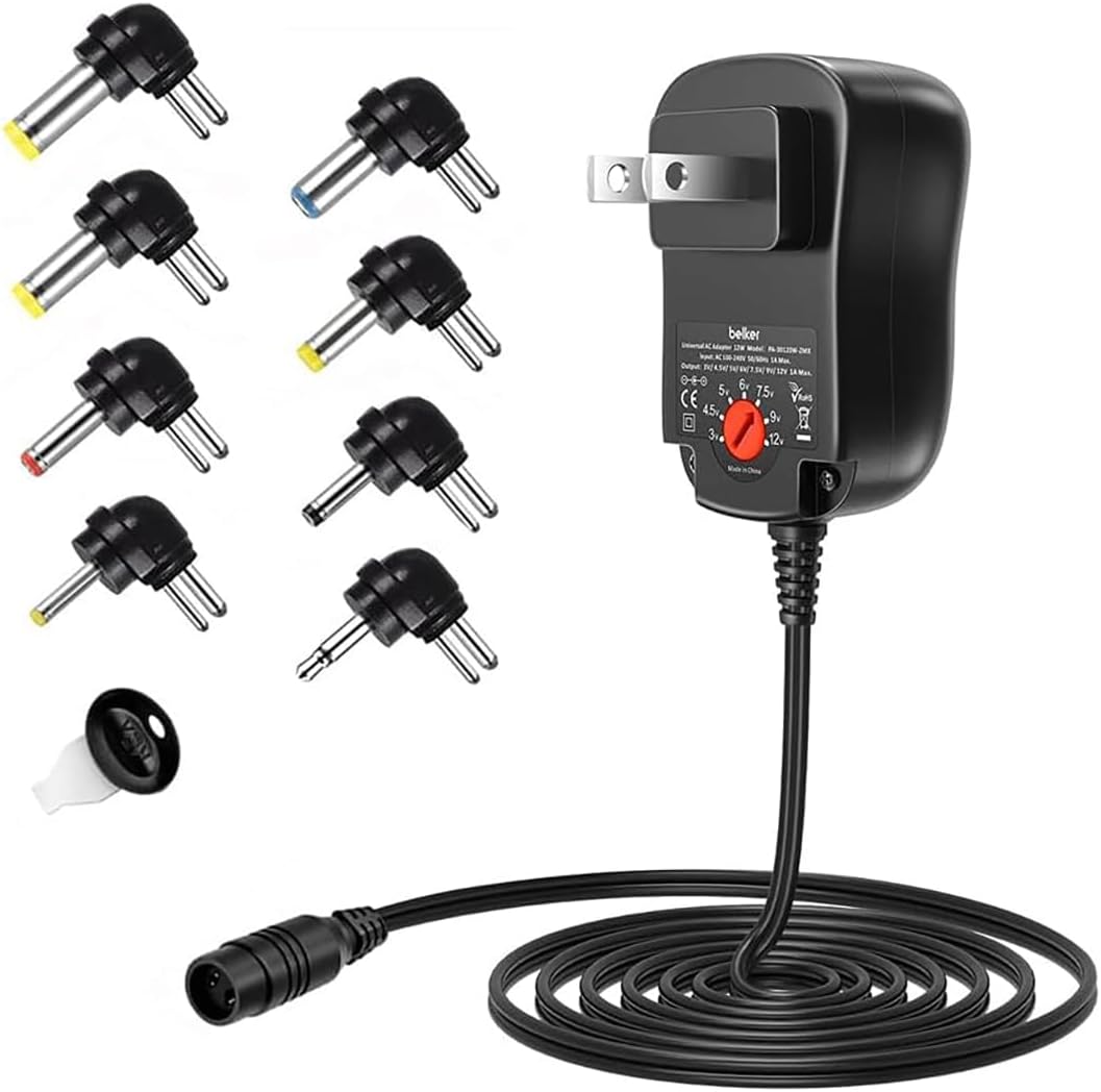 Belker 12W Universal AC/DC Adapter – Multi-Voltage Power Supply (3V–12V)