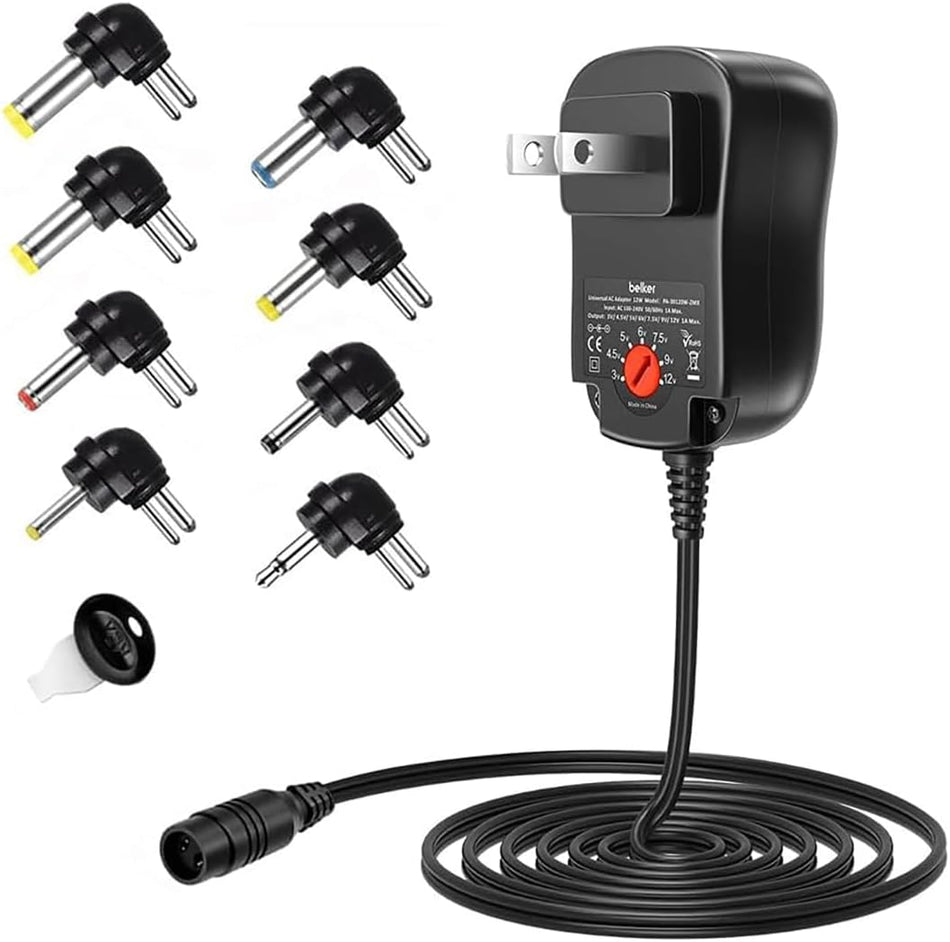 Belker 12W Universal AC/DC Adapter – Multi-Voltage Power Supply (3V–12V)