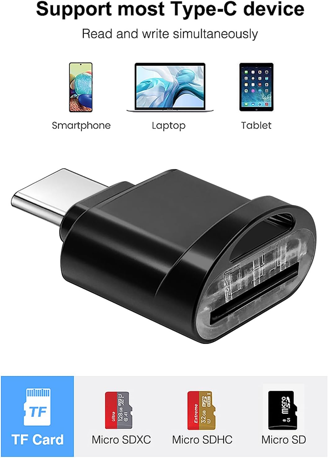 Leizhan USB-C Micro SD Card Reader with Keychain (Black)