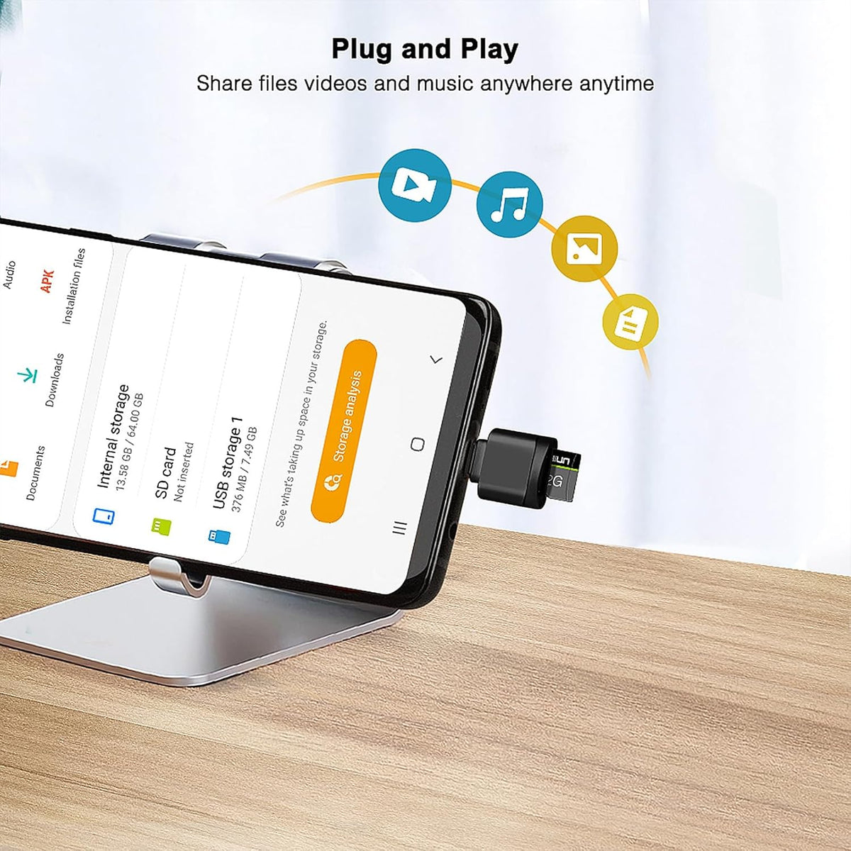 Leizhan USB-C Micro SD Card Reader with Keychain (Black)