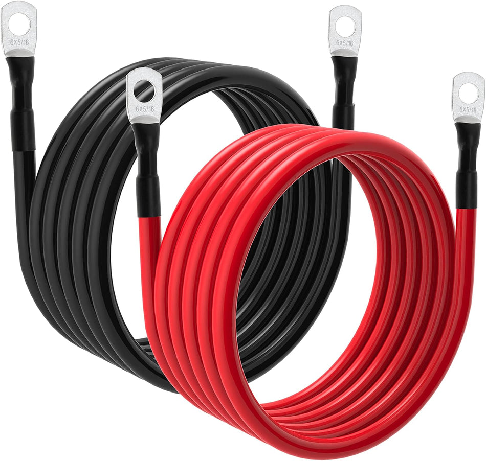 6 AWG Battery Cable – 3FT-5FT 6 Gauge Power Inverter Cable with 5/16" Tinned Copper Lugs