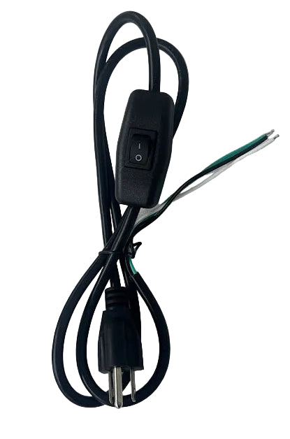 4FT Power Cord with Inline Switch – Green/White/Black Wire Ends