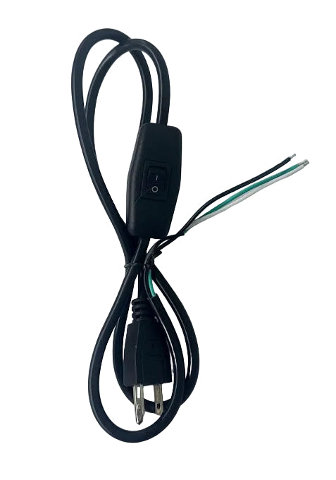 4FT Power Cord with Inline Switch – Green/White/Black Wire Ends