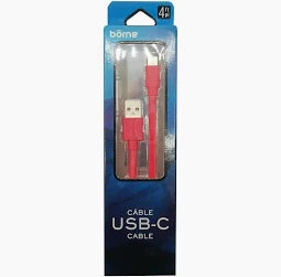 Borne 4 Ft Red Type-C Flat Charging Cable