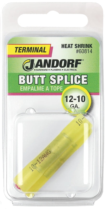 Butt Splice Connector, 12 to 10 AWG Wire, Copper Contact, Yellow #60814