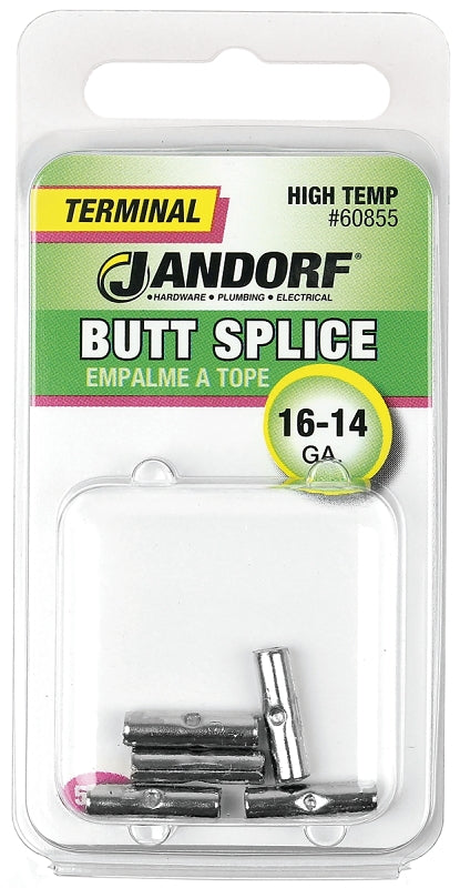 Butt Splice Connector, 16 to 14 AWG Wire, Nickel, 5/PK #60855