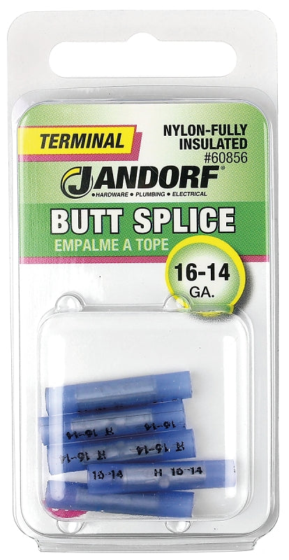 Butt Splice Connector, 16 to 14 AWG Wire, Nylon Insulation, Copper Contact, Blue #60856