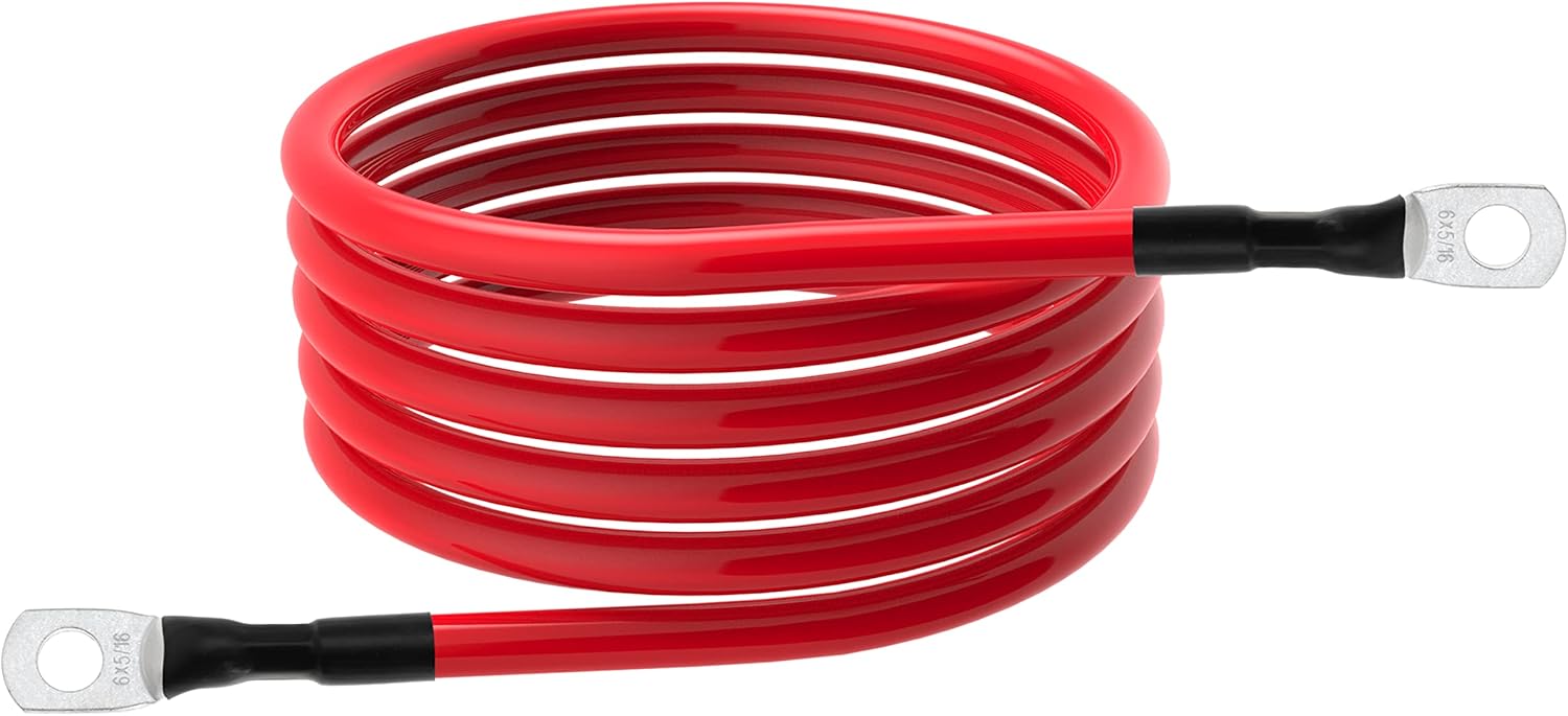 6 AWG Battery Cable – 3FT-5FT 6 Gauge Power Inverter Cable with 5/16" Tinned Copper Lugs