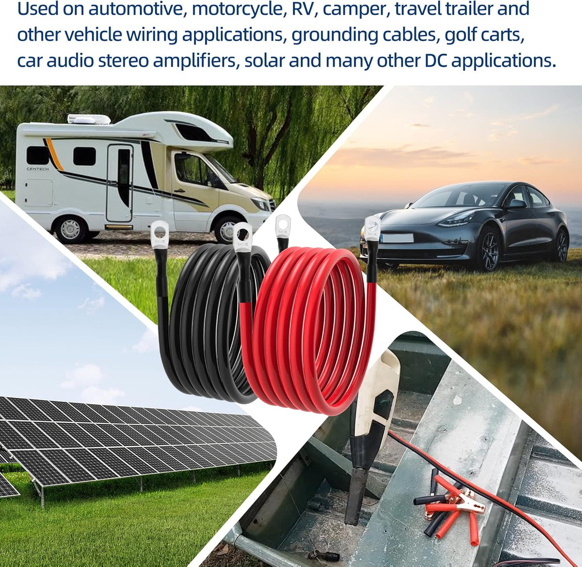 6 AWG Battery Cable – 3FT-5FT 6 Gauge Power Inverter Cable with 5/16" Tinned Copper Lugs