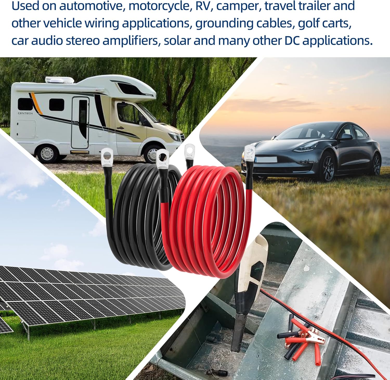 6 AWG Battery Cable – 3FT-5FT 6 Gauge Power Inverter Cable with 5/16" Tinned Copper Lugs