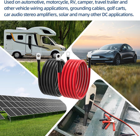 6 AWG Battery Cable – 3FT-5FT 6 Gauge Power Inverter Cable with 5/16" Tinned Copper Lugs