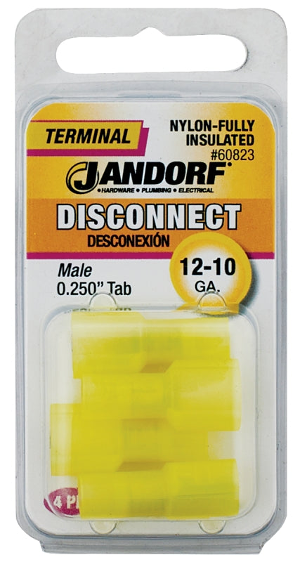 Disconnect Terminal, 12 to 10 AWG Wire, Nylon Insulation, Copper Contact, Yellow, 4/PK #60823
