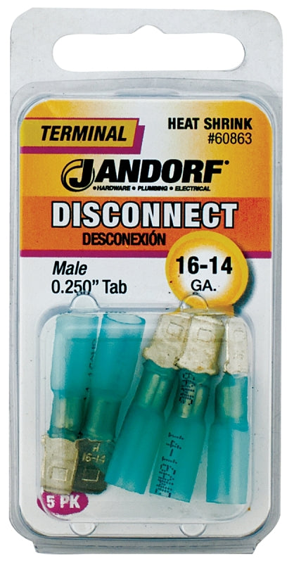 Disconnect Terminal, 16 to 14 AWG Wire, Copper Contact, Blue, 5/PK #60863