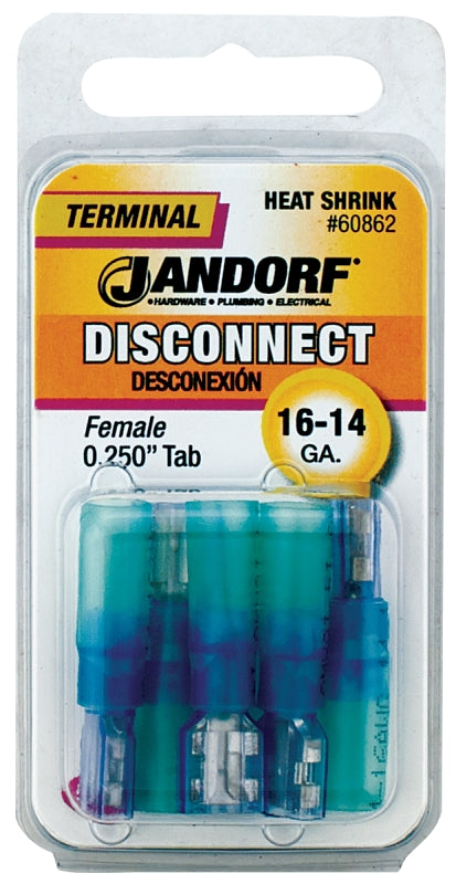Disconnect Terminal, 16 to 14 AWG Wire, Copper Contact, Tin, Blue, 5/PK #60862