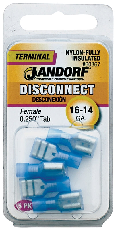 Disconnect Terminal, 16 to 14 AWG Wire, Nylon Insulation, Copper Contact, Blue #60867
