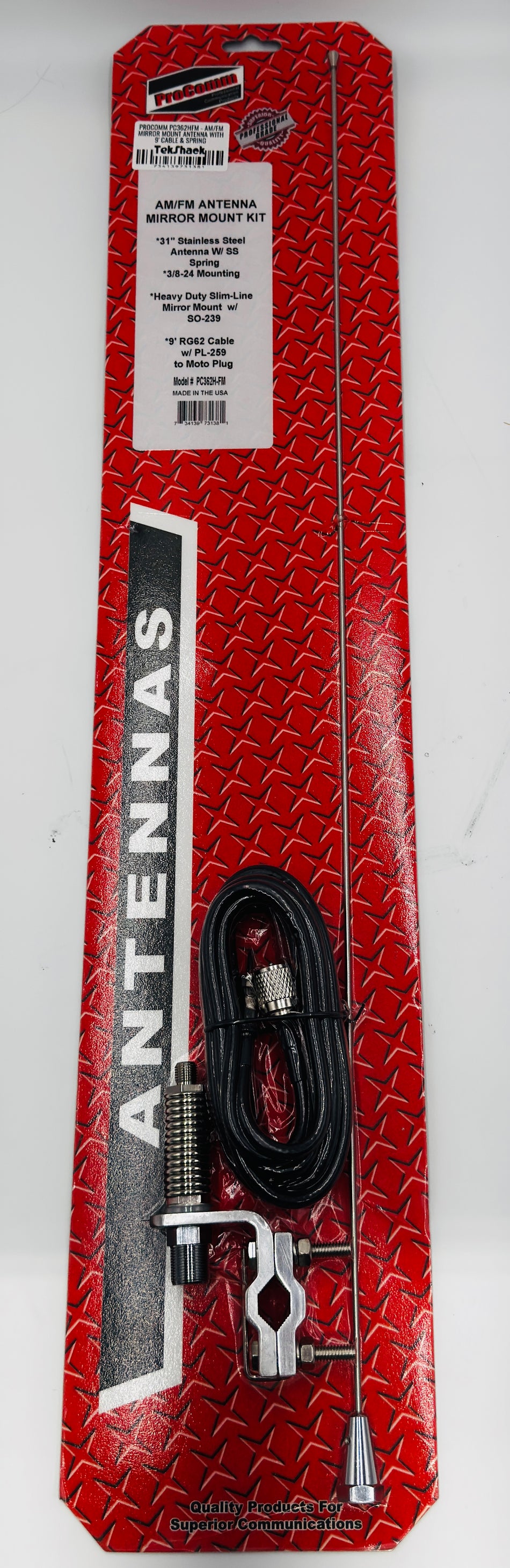 PROCOMM PC362HFM - AM/FM MIRROR MOUNT ANTENNA WITH 9' CABLE & SPRING