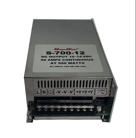 MegaWatt S-700-12 DC Power Supply – 10–14V Adjustable, 50A Continuous, 690W