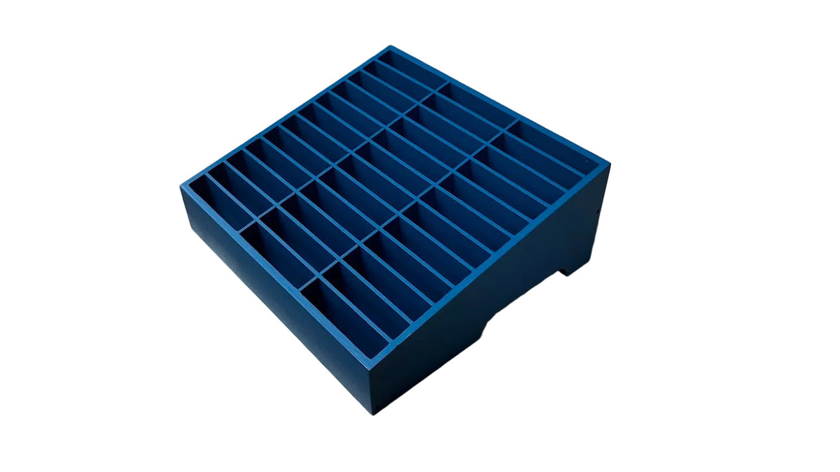 Wooden Phone Storage Grid Organizer – 12” x 11” x 5” Classroom Cell Phone Holder Box – Multi-Slot Desk Device Management Rack – Blue