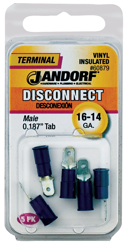 Disconnect Terminal, 16 to 14 AWG Wire, Vinyl Insulation, Copper Contact, Tin, Blue #60879