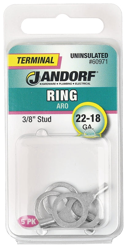 Jandorf Ring Terminal, 22 to 18 AWG Wire, 3/8 in Stud, Copper Contact #60971
