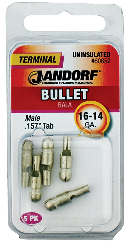 Jandorf Bullet Terminal, 600 V, 16 to 14 AWG Wire, Copper Contact, 5/PK #60852