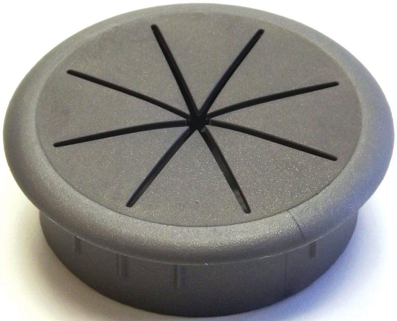 Jandorf Desk Grommet, 2-3/8 in Dia Cable, Polypropylene/Santoprene, Silver #61620