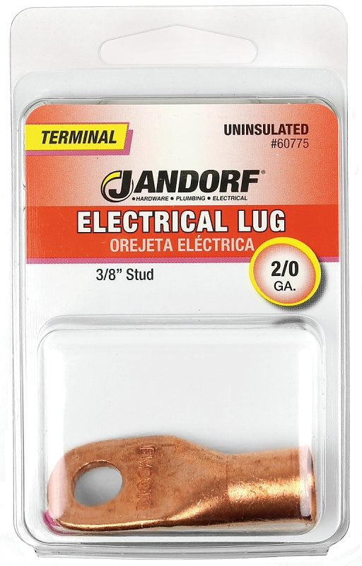 Jandorf Electrical Lug, 2/0 AWG Wire, 3/8 in Stud, Copper Contact, Brown #60775