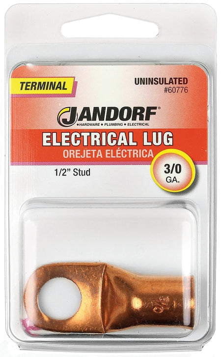 Jandorf Electrical Lug, 3/0 AWG Wire, 1/2 in Stud, Copper Contact, Brown #60776
