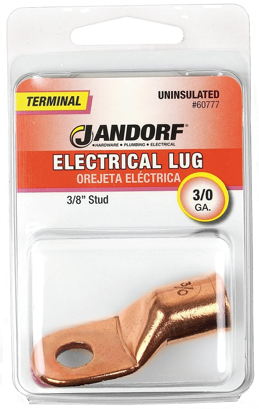 Jandorf Electrical Lug, 3/0 AWG Wire, 3/8 in Stud, Copper Contact, Brown #60777