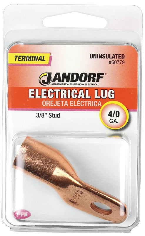 Jandorf Electrical Lug, 4/0 AWG Wire, 3/8 in Stud, Copper Contact, Brown #60779