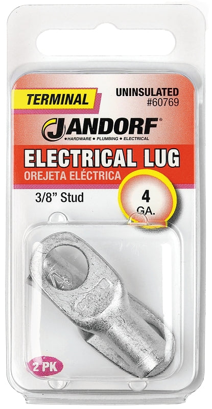 Jandorf Electrical Lug, 4 AWG Wire, Copper Contact, Tin Contact Coating, 3/8 in Stud #60769