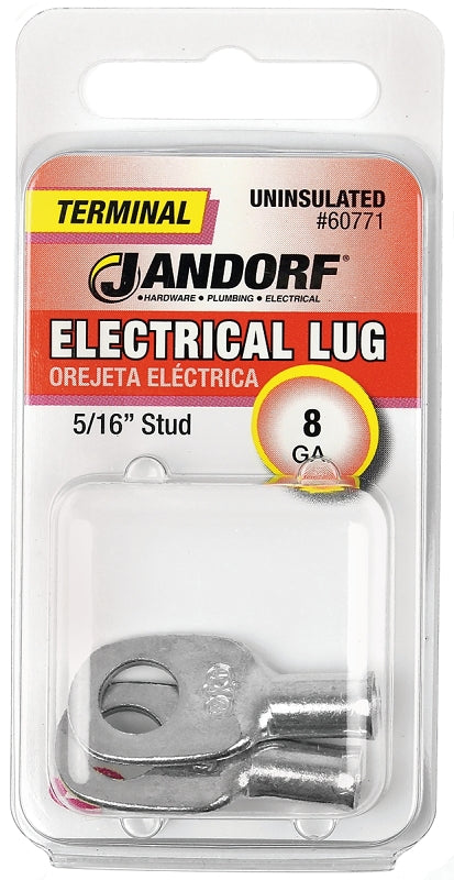 Jandorf Electrical Lug, 8 AWG Wire, Copper Contact, Tin Contact Coating, 5/16 in Stud #60771