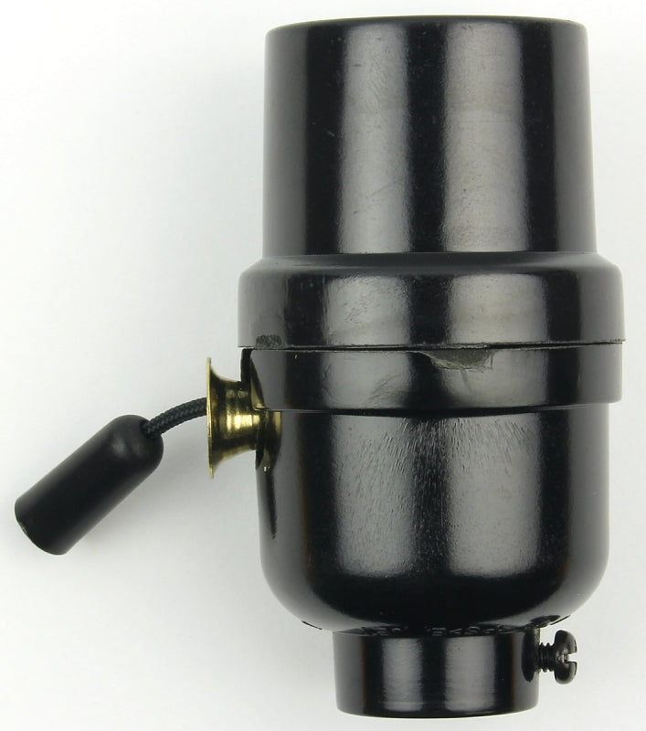 Jandorf Pull Chain Lamp Socket, 3-Way, 250 V, 250 W, Phenolic Housing Material, Black #60532