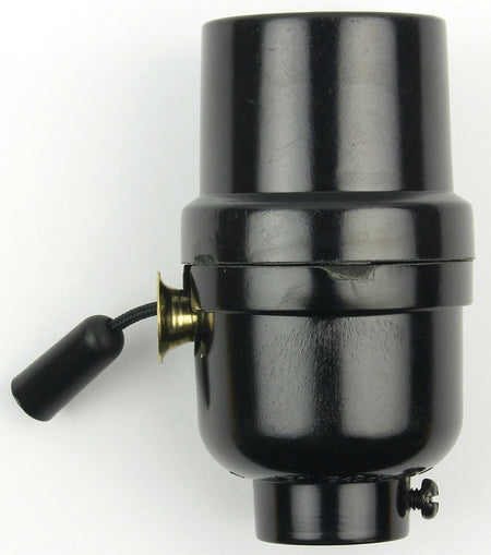 Jandorf Pull Chain Lamp Socket, 3-Way, 250 V, 250 W, Phenolic Housing Material, Black #60532