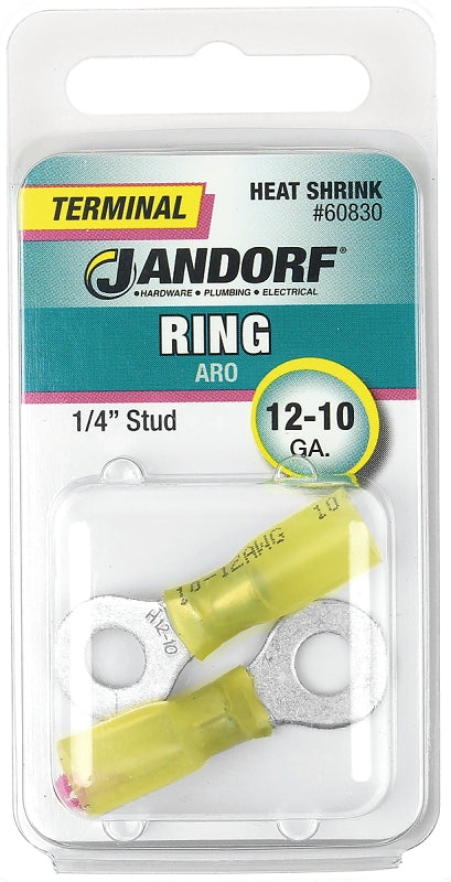 Jandorf Ring Terminal, 12 to 10 AWG Wire, 1/4 in Stud, Yellow #60830