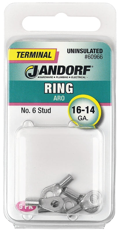 Jandorf Ring Terminal, 16 to 14 AWG Wire, #6 Stud, Copper Contact #60966
