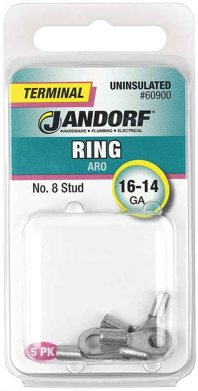 Jandorf Ring Terminal, 16 to 14 AWG Wire, #8 Stud, Copper Contact #60900