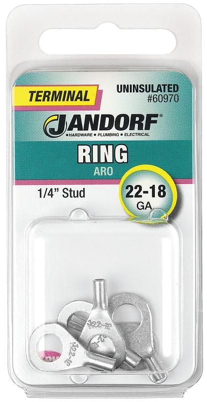 Jandorf Ring Terminal, 22 to 18 AWG Wire, 1/4 in Stud, Copper Contact #60970
