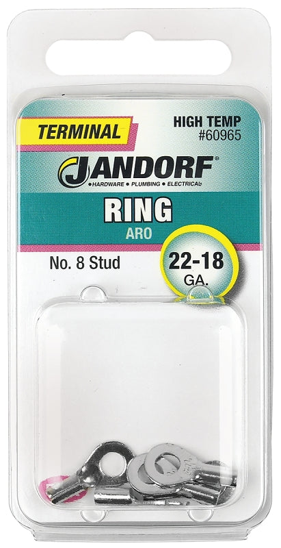 Jandorf Ring Terminal, 22 to 18 AWG Wire, #8 Stud, Pink #60965