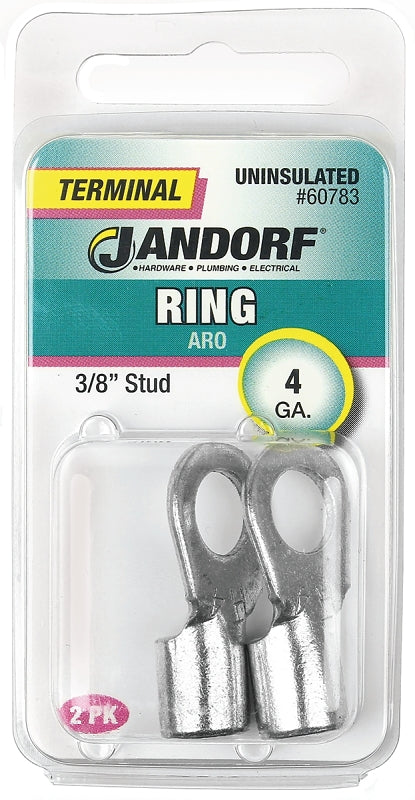 Jandorf Ring Terminal, 4 AWG Wire, 3/8 in Stud #60783