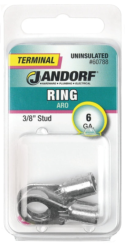Jandorf Ring Terminal, 6 AWG Wire, 3/8 in Stud #60788