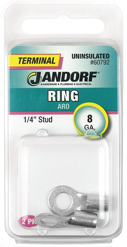 Jandorf Ring Terminal, 8 AWG Wire, 1/4 in Stud #60792